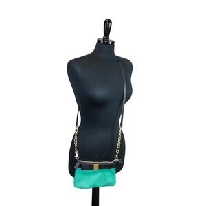 XOX Betsey Johnson Aqua Black Clutch Crossbody Convertible Purse Bow